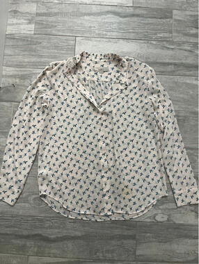 Loft Pink and Blue Pattern Long Sleeve Blouse
